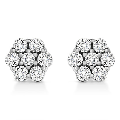 14K White Gold 1/2 Cttw Prong Set Round-Cut Diamond Flower Stud Earring (H-I Color, I1-I2 Clarity) by Bids.com