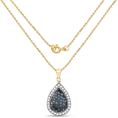 14K Yellow Gold Plated 0.81 Carat Genuine Blue Diamond and White Diamond .925 Sterling Silver Pendant by Bids.com