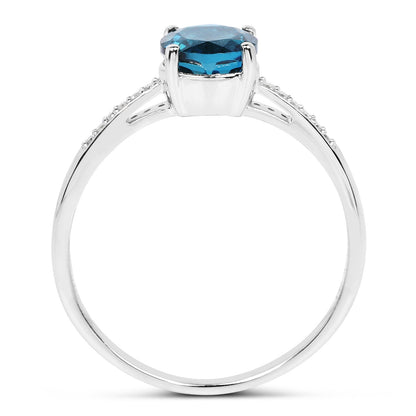 1.05 Carat Genuine London Blue Topaz and White Diamond 14K White Gold Ring by Bids.com