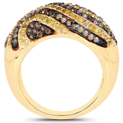 14K Yellow Gold Plated 1.19 Carat Genuine Champagne Diamond and Yellow Diamond .925 Sterling Silver Ring by Bids.com