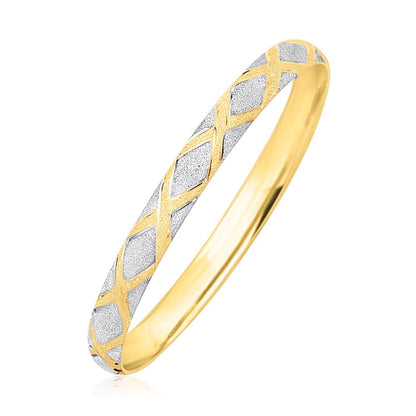 10k Two-Tone Gold Geometric Diamond Motif Bangle by Bids.com
