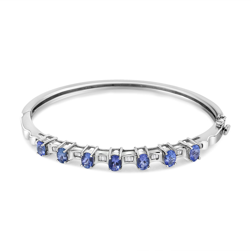 14K White Gold 5 MM Oval Blue Tanzanite and 1/4 Cttw Diamond Bangle (H-I Color, VS2-SI1 Clarity) - Fits wrists up to 7 1/2 Inches by Bids.com