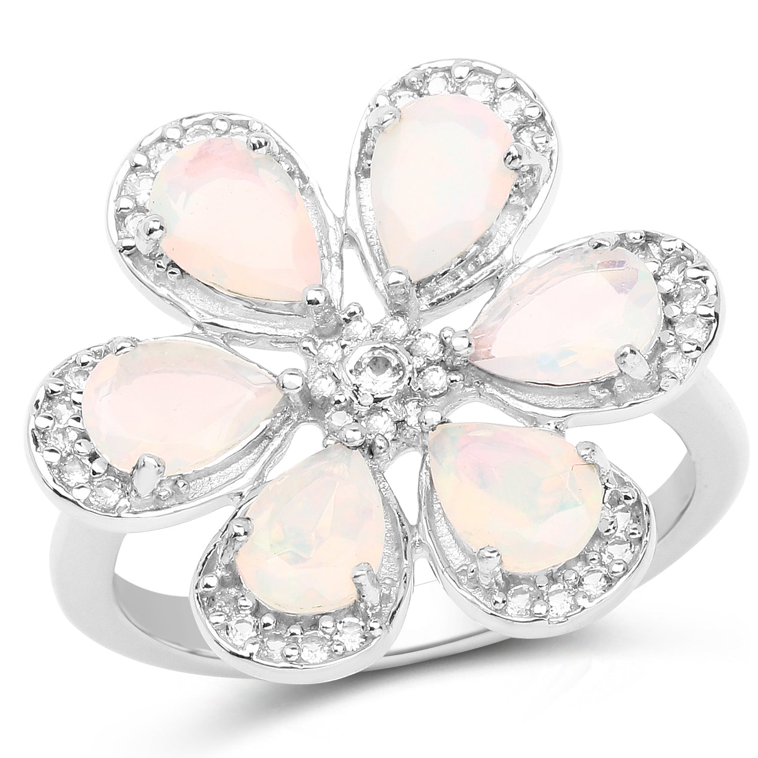 1.71 Carat Genuine Ethiopian Opal and White Topaz .925 Sterling Silver Ring Ring  DestGlow