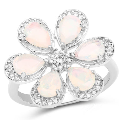 1.71 Carat Genuine Ethiopian Opal and White Topaz .925 Sterling Silver Ring Ring  DestGlow