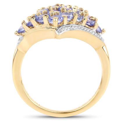 18K Yellow Gold Plated 2.00 Carat Genuine Tanzanite .925 Sterling Silver Ring  DestGlow