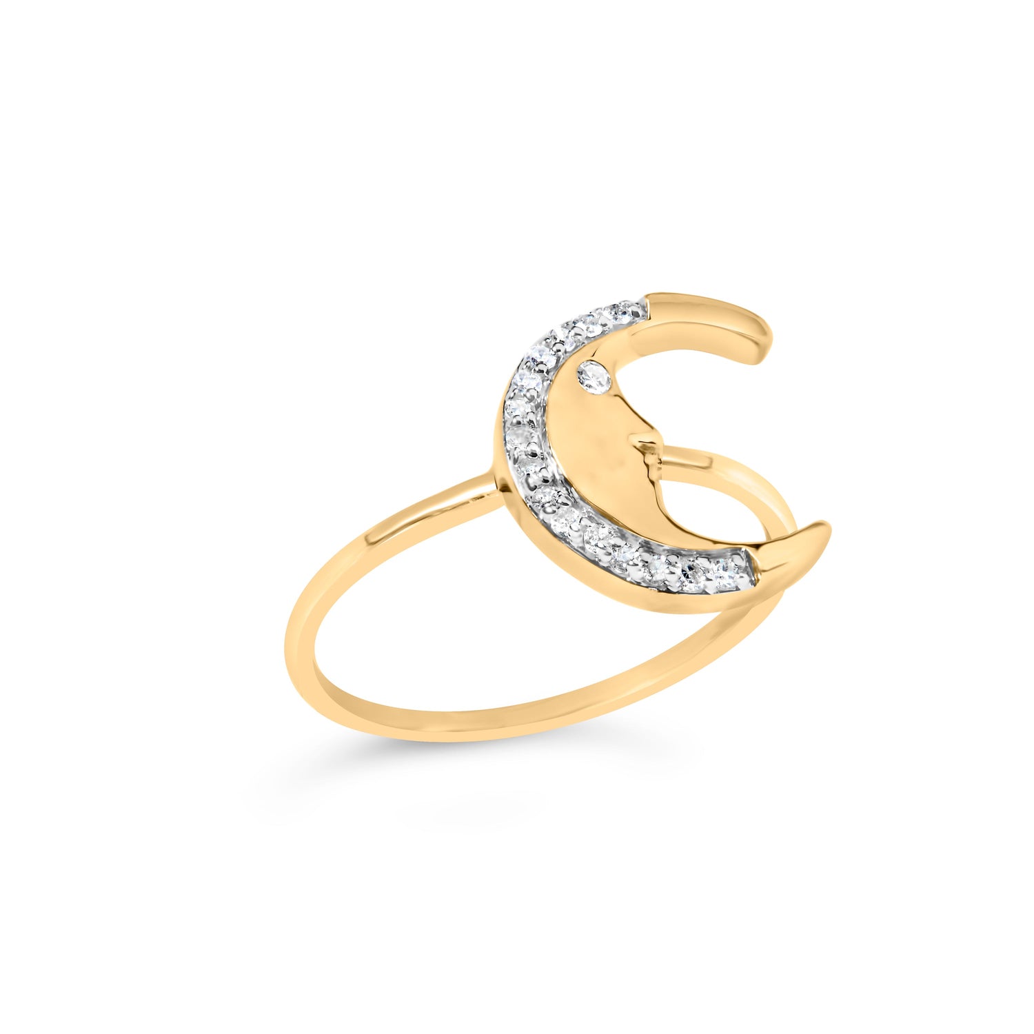 10K Yellow Gold 1/10 Cttw Diamond Crescent Moon Ring (I-J Color, I1-I2 Clarity) - Ring Size 6 by Bids.com