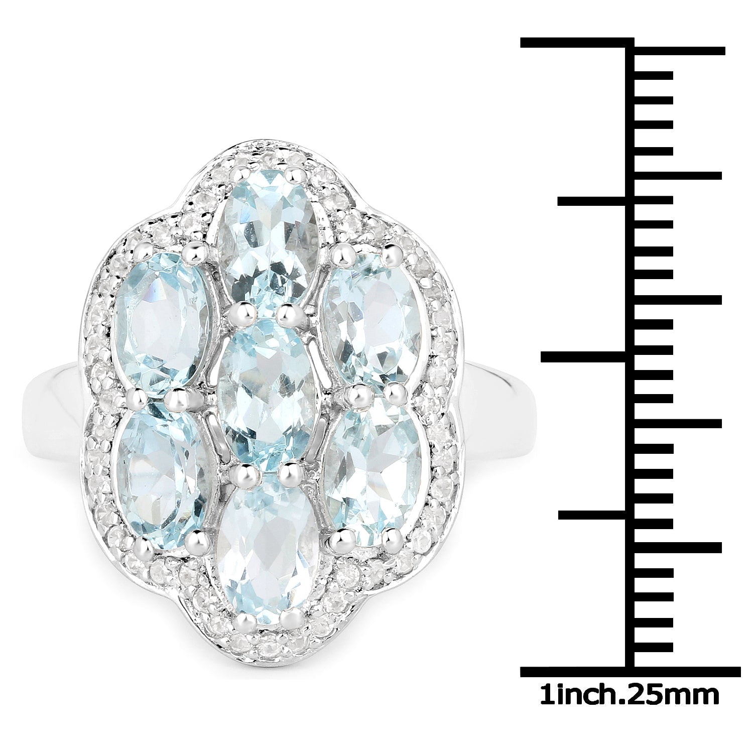 3.09 Carat Genuine Aquamarine and White Zircon .925 Sterling Silver Ring by Bids.com