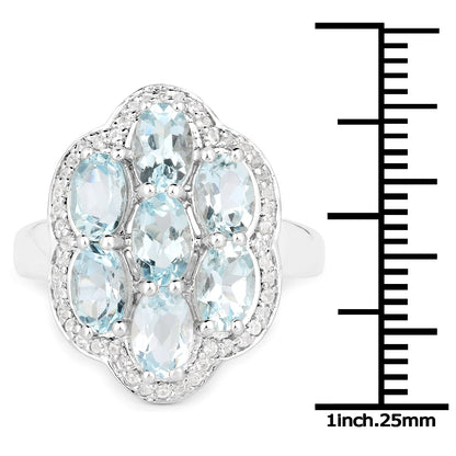 3.09 Carat Genuine Aquamarine and White Zircon .925 Sterling Silver Ring by Bids.com