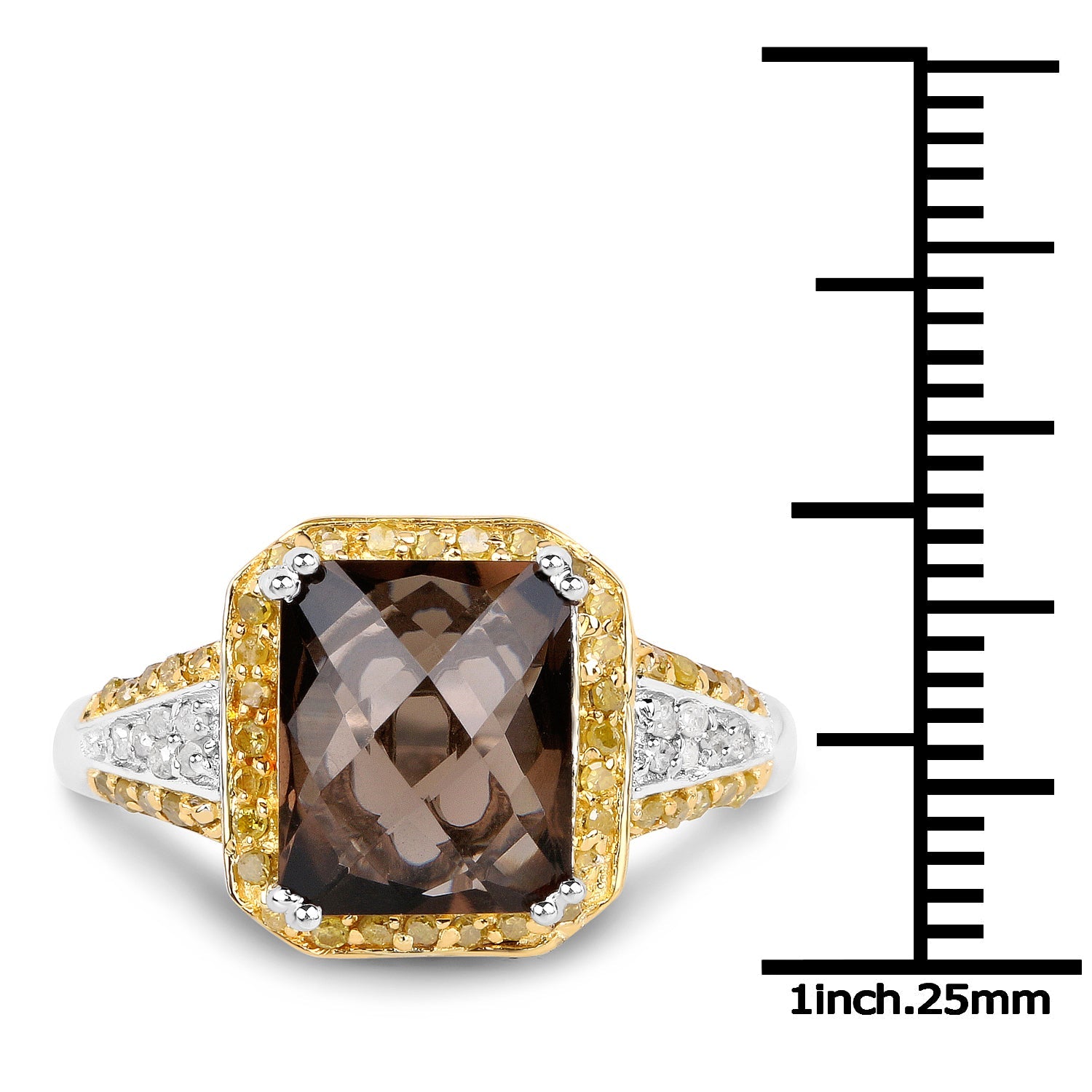 3.48 Carat Genuine Smoky Quartz, Yellow Diamond and White Diamond .925 Sterling Silver Ring by Bids.com