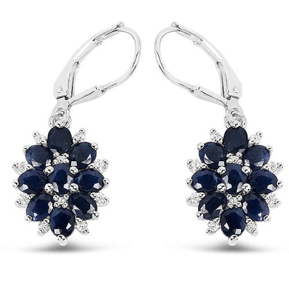 3.94 Carat Blue Sapphire and White Zircon .925 Sterling Silver Earrings by Bids.com