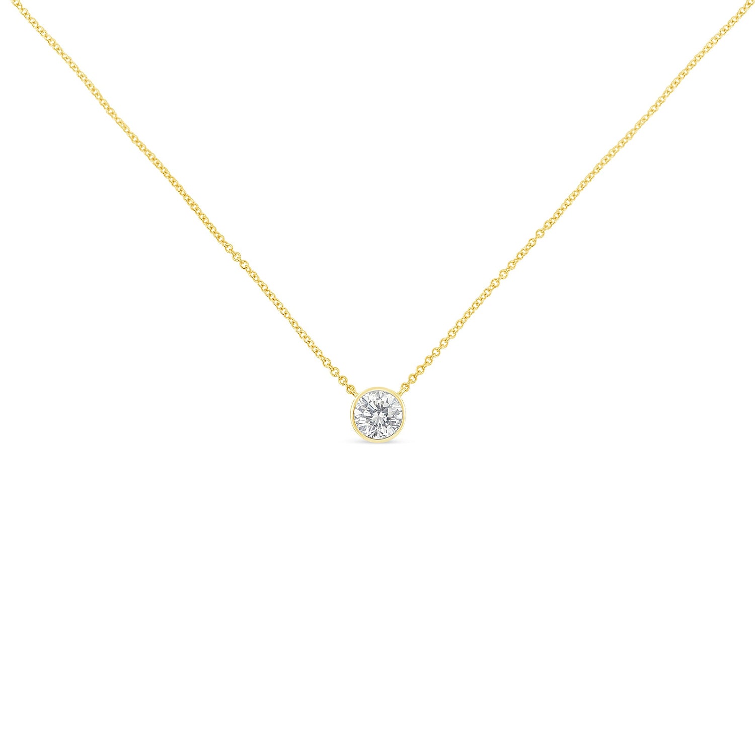 10K Yellow Gold 1/2 Carat Round Brilliant-Cut Diamond Modern Bezel-Set Solitaire 16"-18" Pendant Necklace (H-I Color, SI2-I1 Clarity) by Bids.com