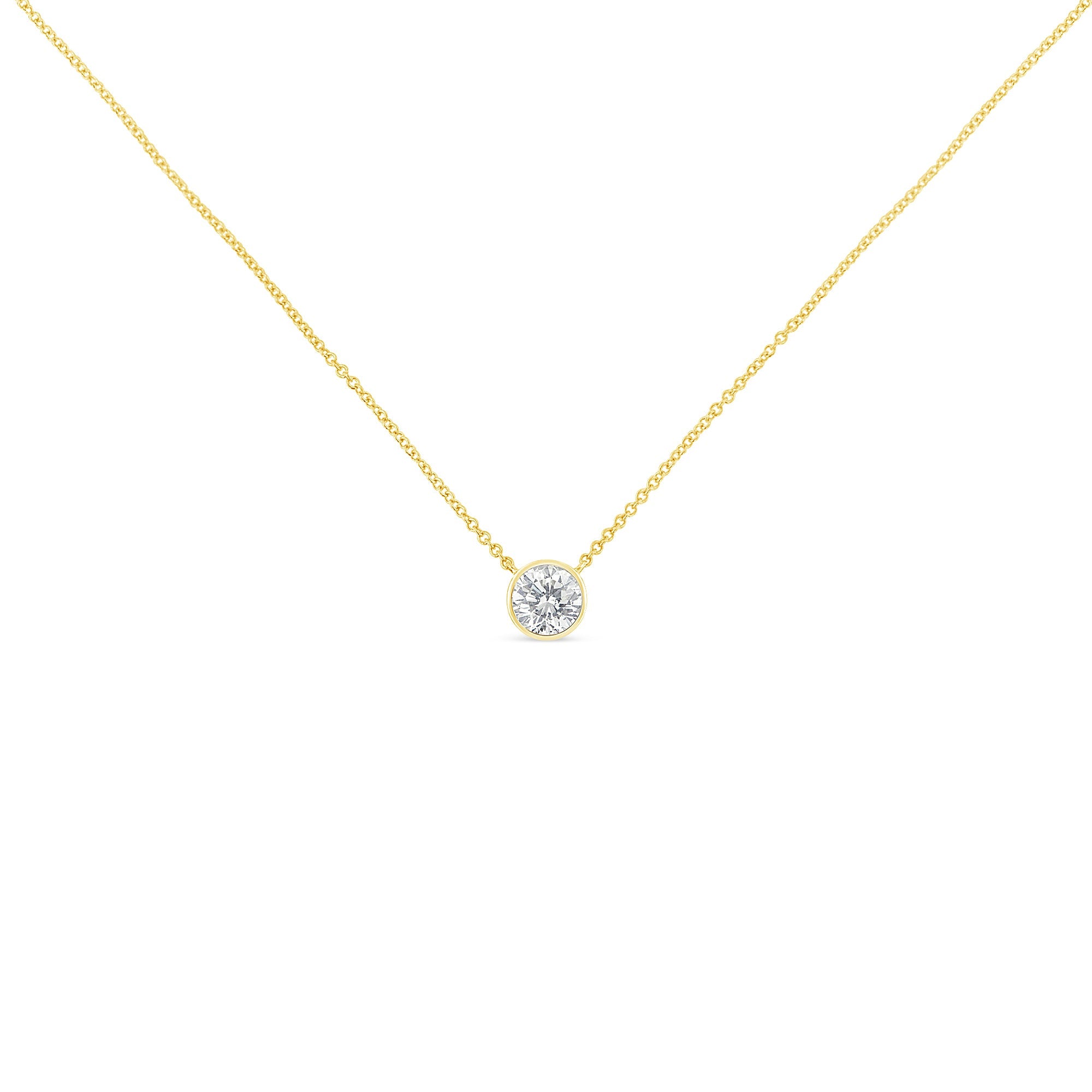 10K Yellow Gold 1/2 Carat Round Brilliant-Cut Diamond Modern Bezel-Set Solitaire 16"-18" Pendant Necklace (H-I Color, SI2-I1 Clarity) by Bids.com