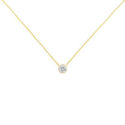 10K Yellow Gold 1/2 Carat Round Brilliant-Cut Diamond Modern Bezel-Set Solitaire 16"-18" Pendant Necklace (H-I Color, SI2-I1 Clarity) by Bids.com