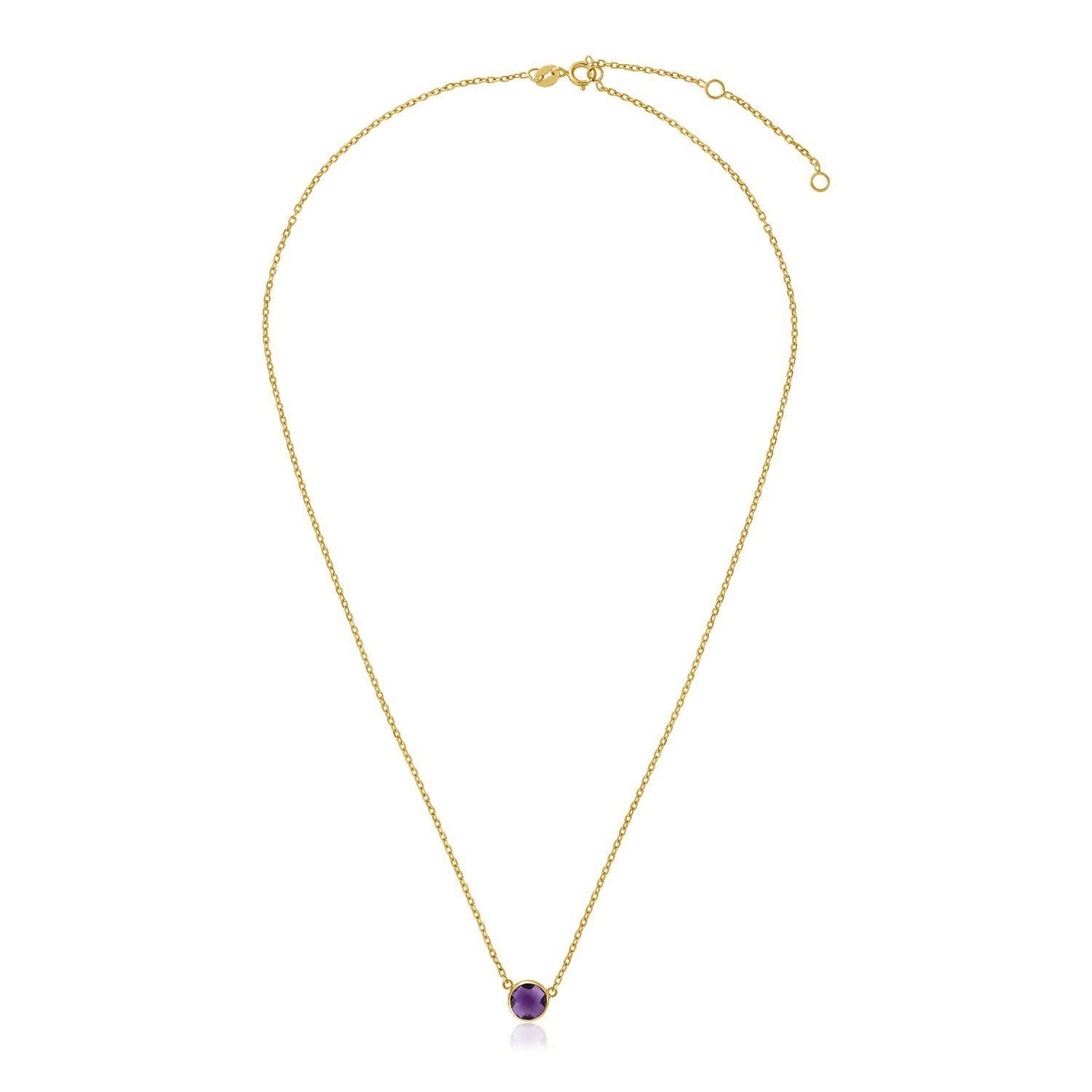 14k Yellow Gold 17 inch Necklace with Round Amethyst  DestGlow