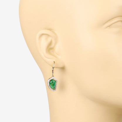 7.56 Carat Genuine Colombian Emerald and White Diamond 14K Yellow Gold Earrings by Bids.com