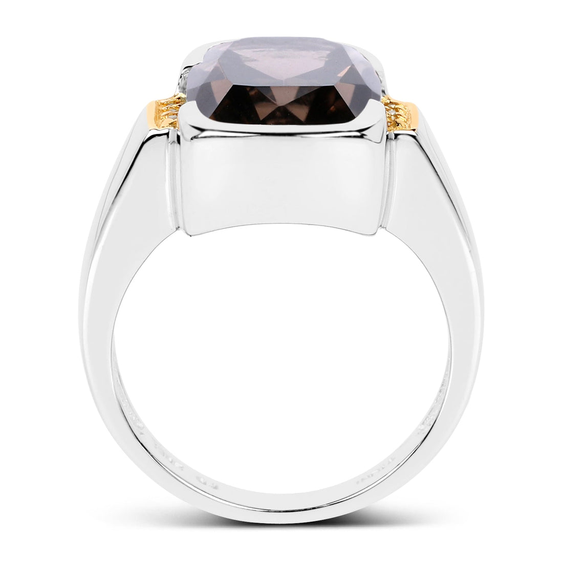 Two Tone Plated 5.51 Carat Genuine Smoky Quartz and White Topaz .925 Sterling Silver Ring by Bids.com