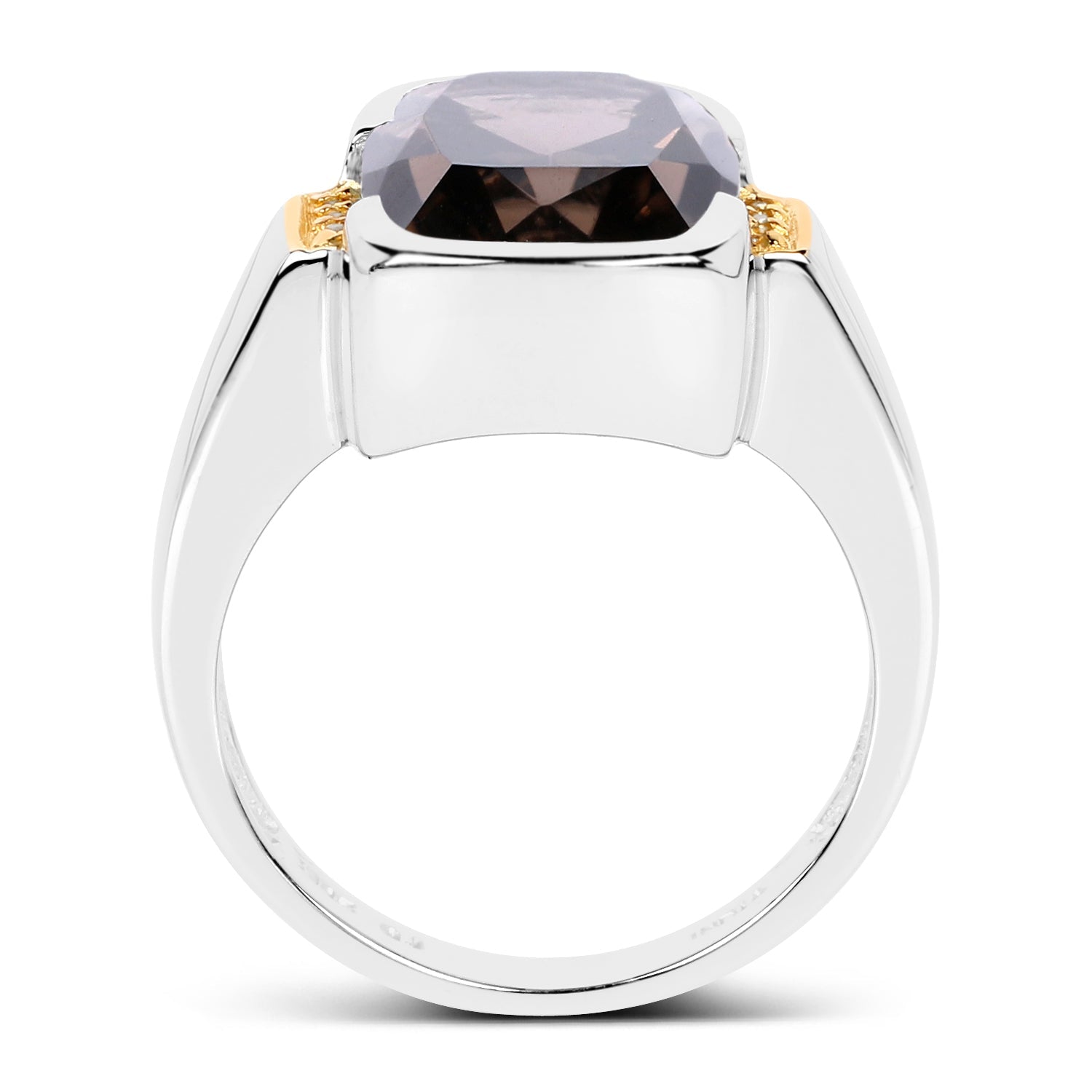 Two Tone Plated 5.51 Carat Genuine Smoky Quartz and White Topaz .925 Sterling Silver Ring by Bids.com
