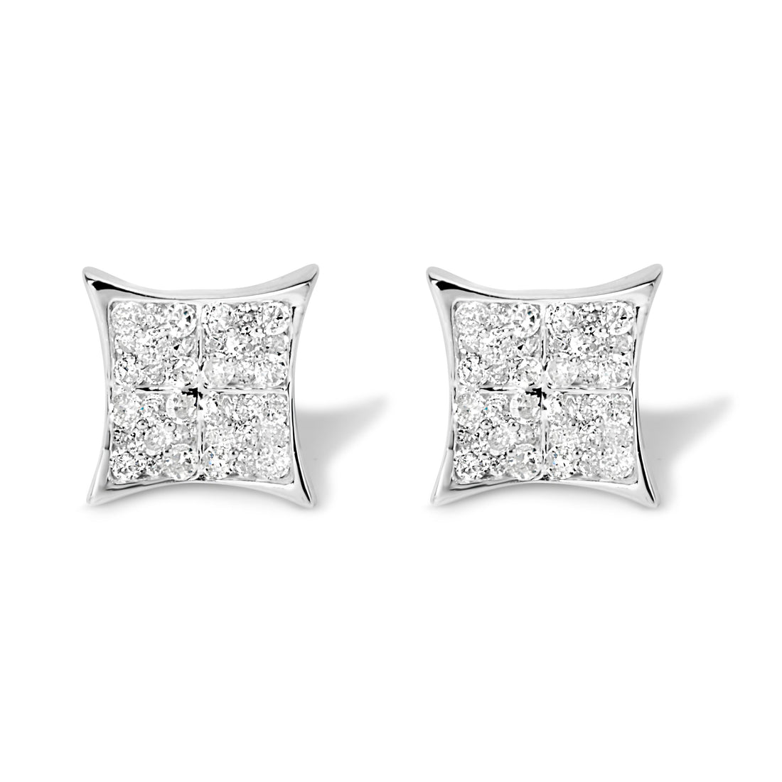 .925 Sterling Silver 3/4 Cttw Diamond Composite Curved Square Stud Earring (I-J Color, I3 Clarity)  DestGlow