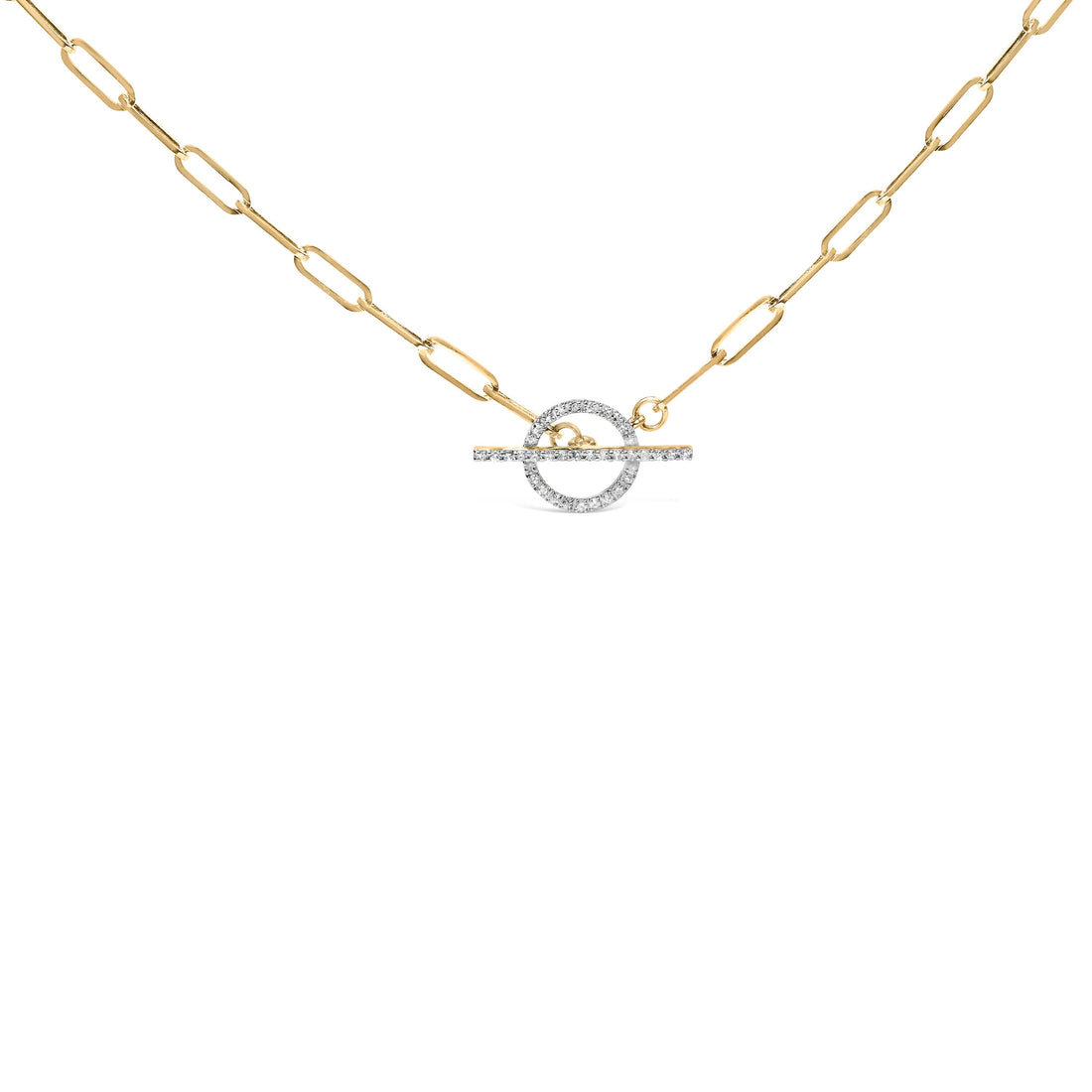 14KT Yellow Gold 1/4 Cttw Diamond Toggle Clasp Paperclip Link Necklace (I-J Color, I1-I2 Clarity) - 18" Inches by Bids.com