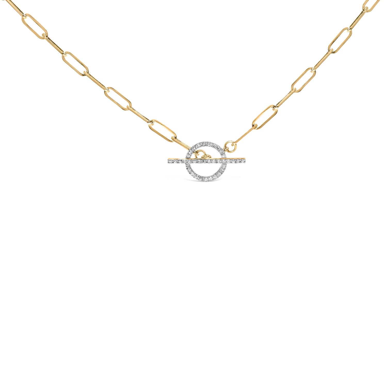 14KT Yellow Gold 1/4 Cttw Diamond Toggle Clasp Paperclip Link Necklace (I-J Color, I1-I2 Clarity) - 18" Inches by Bids.com