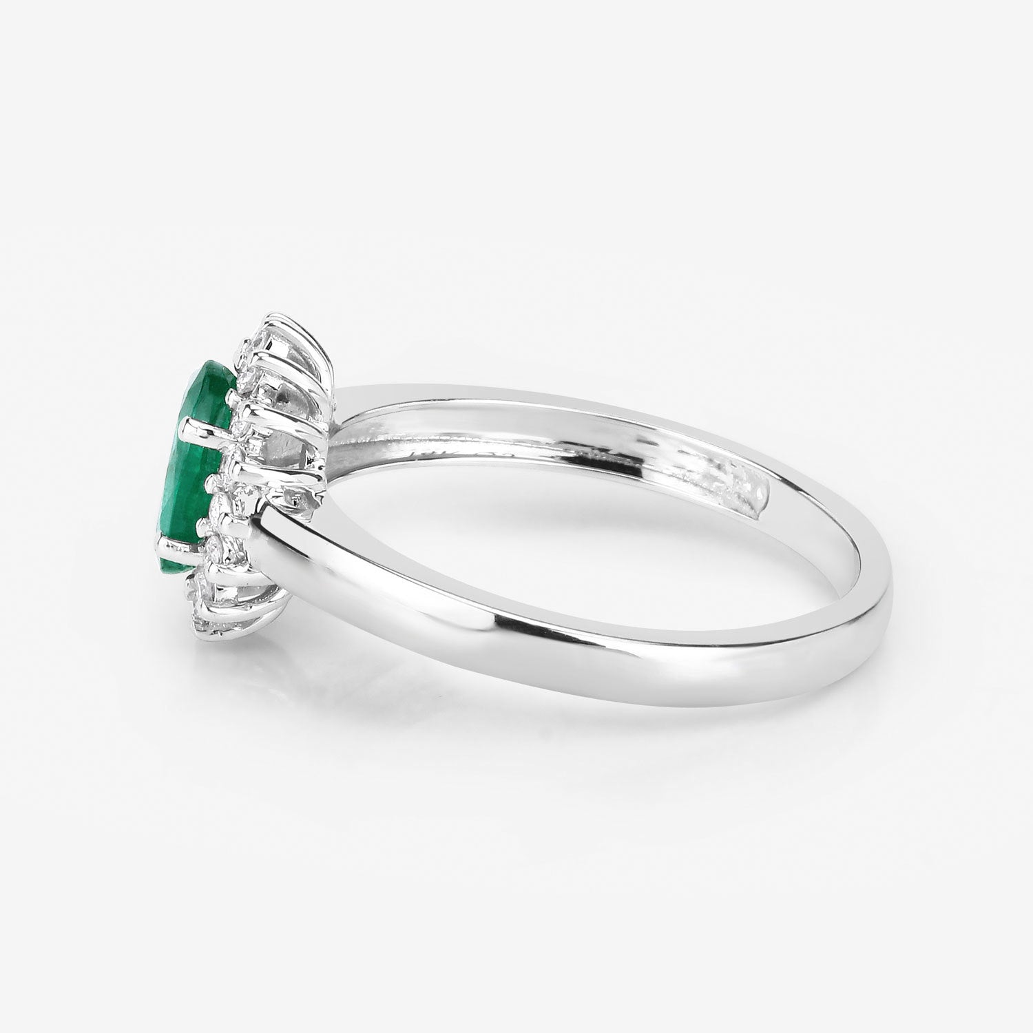 0.86 Carat Genuine Zambian Emerald and White Diamond 14K White Gold Ring by Bids.com