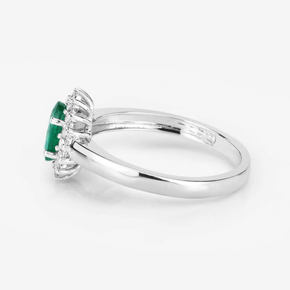 0.86 Carat Genuine Zambian Emerald and White Diamond 14K White Gold Ring by Bids.com
