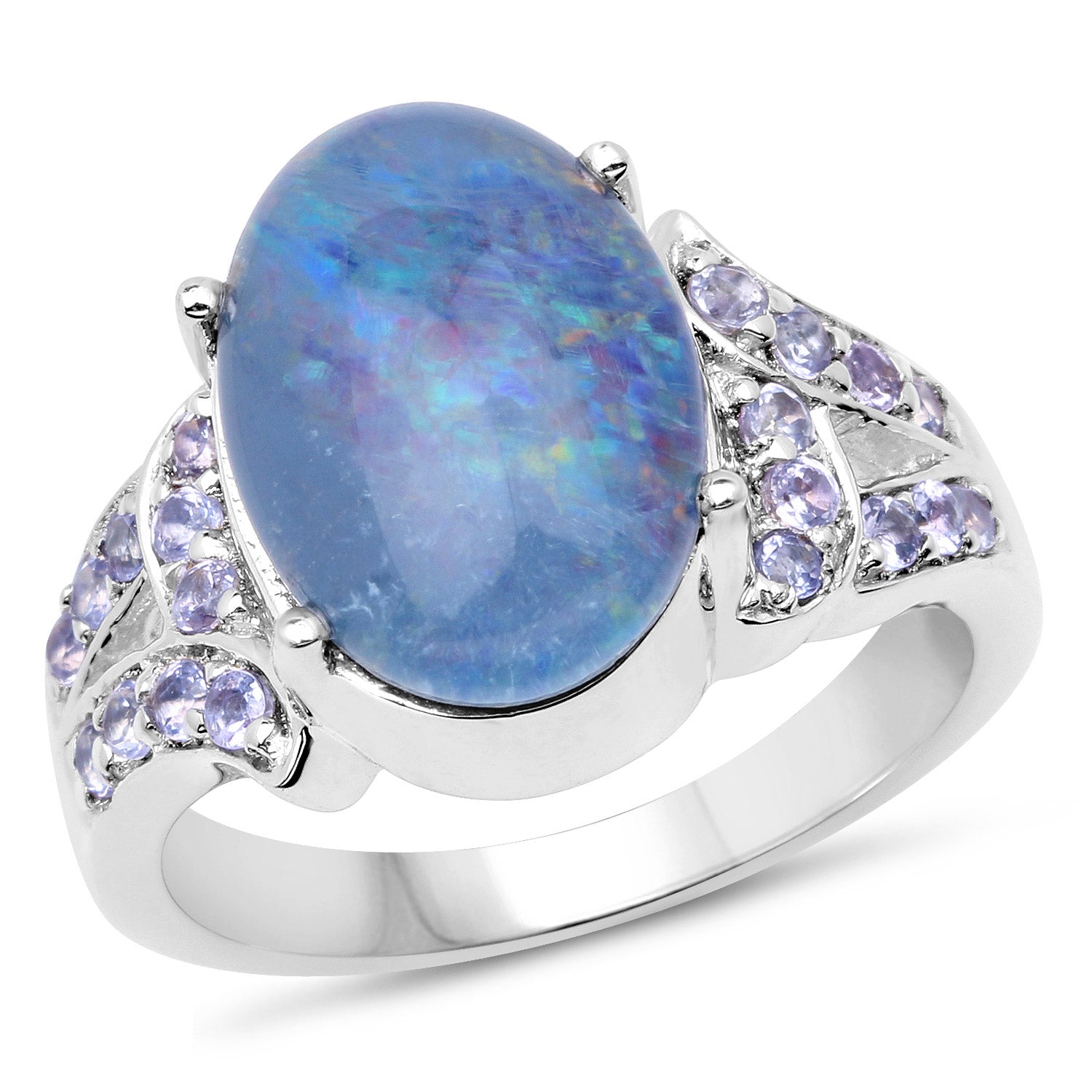 4.12 Carat Genuine Triplet Opal and Tanzanite .925 Sterling Silver Ring by Bids.com