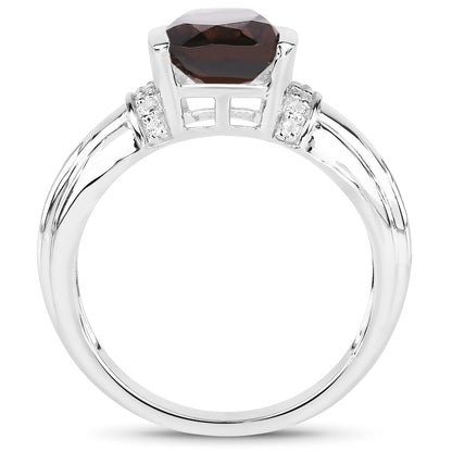 2.03 Carat Genuine Smoky Quartz &amp; White Topaz .925 Sterling Silver Ring  DestGlow