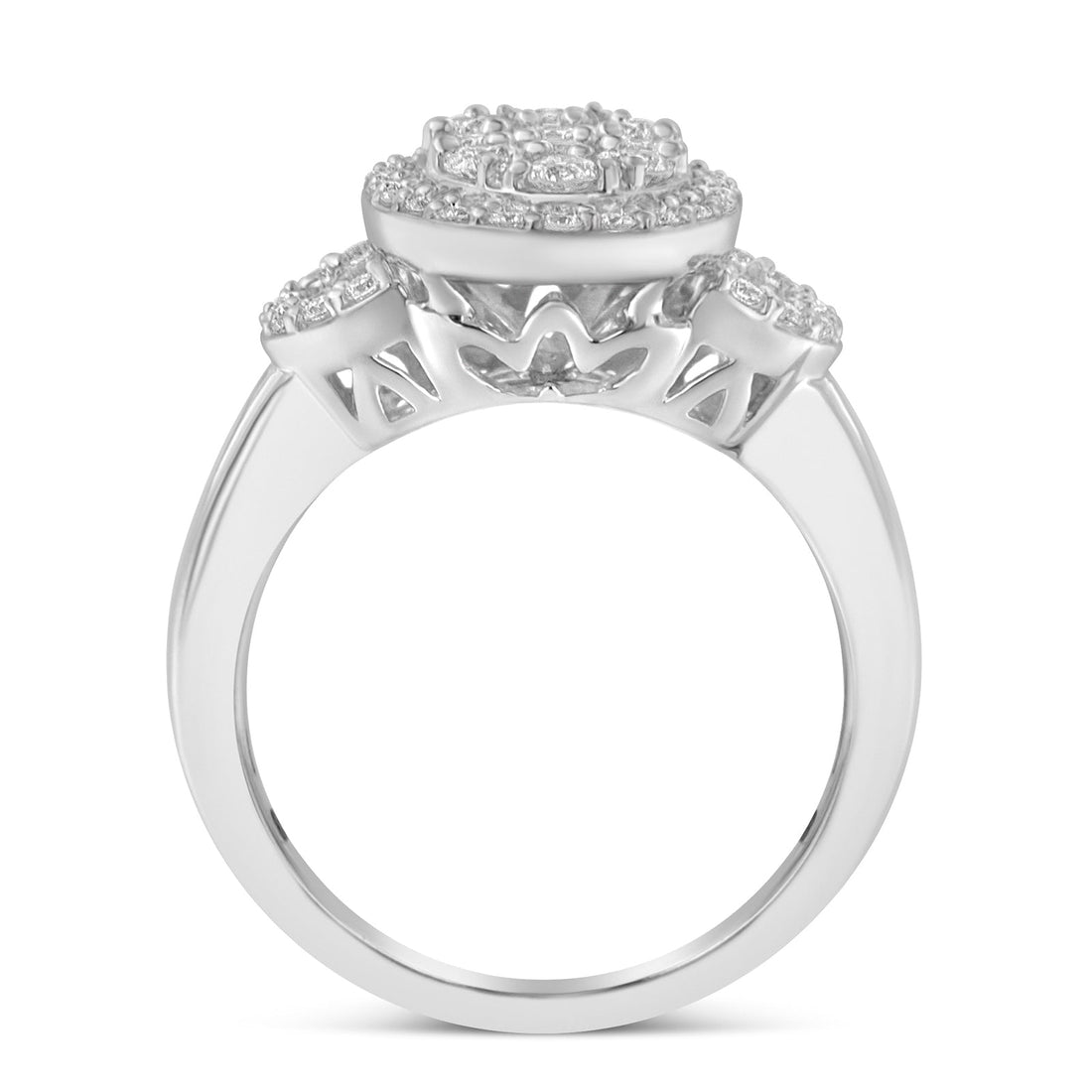10K White Gold 1.0 Cttw Diamond Oval Cluster with Halo Vintage-Inspired Art Deco Buckle Style Statement Ring (G-H Color, SI1-SI2 Clarity) - Size 7 by Bids.com
