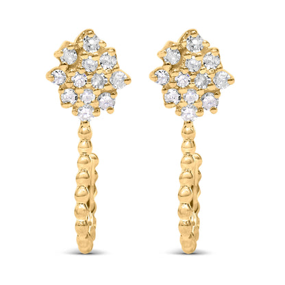 14K Yellow Gold Plated .925 Sterling Silver 1/10 Cttw Diamond Floral Cluster and Beaded Hoop Stud Earrings (H-I Color, I1-I2 Clarity) by Bids.com