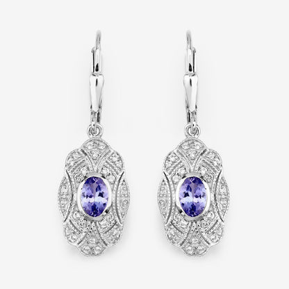 1.12 Carat Genuine Tanzanite and White Topaz .925 Sterling Silver Earrings  DestGlow