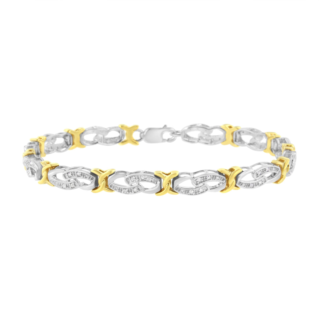 10k Yellow Gold Plated Sterling Silver 1/4 cttw Diamond Infinity and X Link Bracelet (I-J Clarity, I2-I3 Color) - Size 7.25" by Bids.com