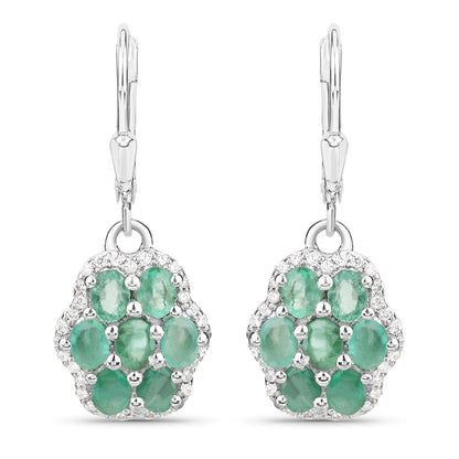 2.48 Carat Genuine Zambian Emerald and White Zircon .925 Sterling Silver Earrings  DestGlow