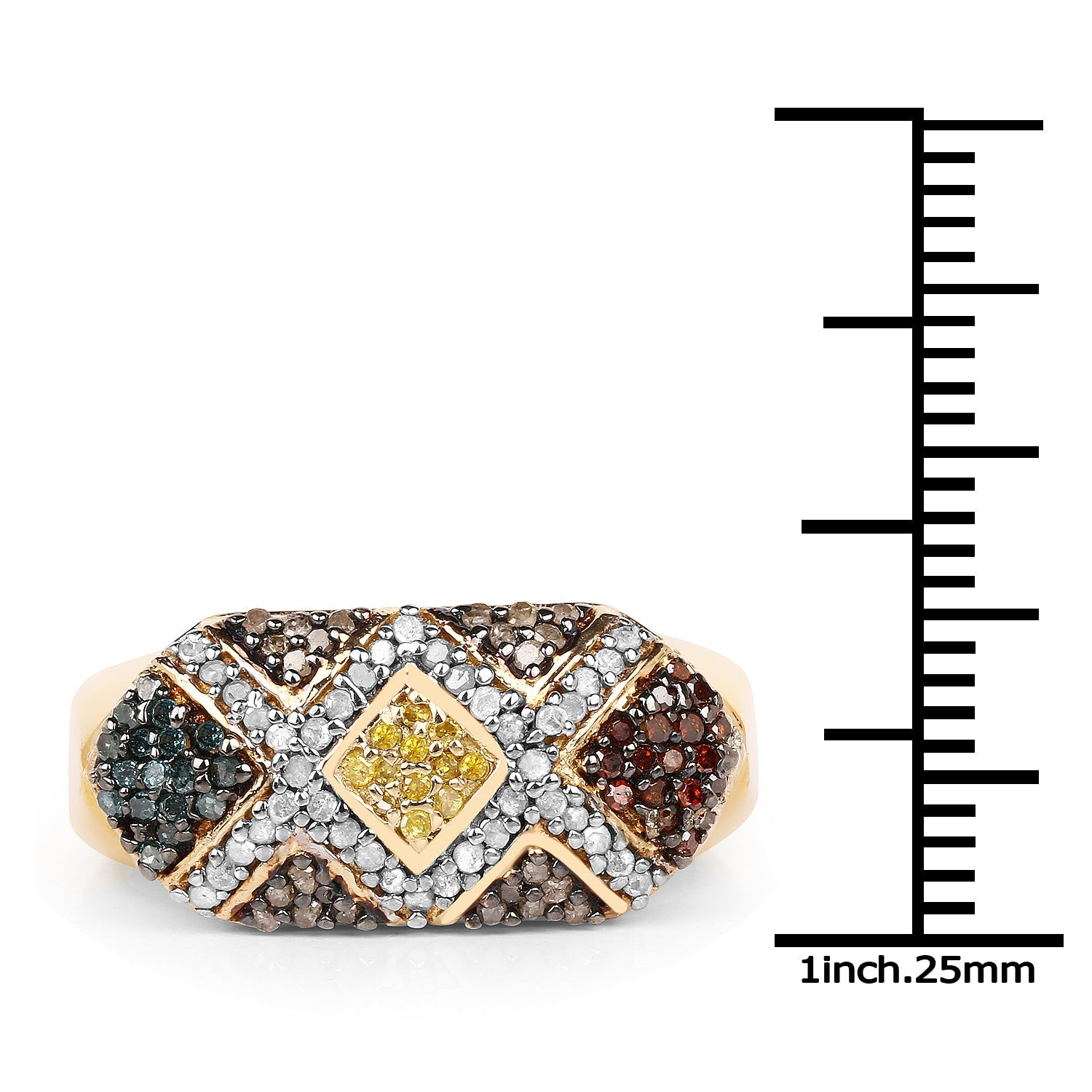 14K Yellow Gold Plated 0.61 Carat Genuine Multi Diamond .925 Sterling Silver Ring by Bids.com