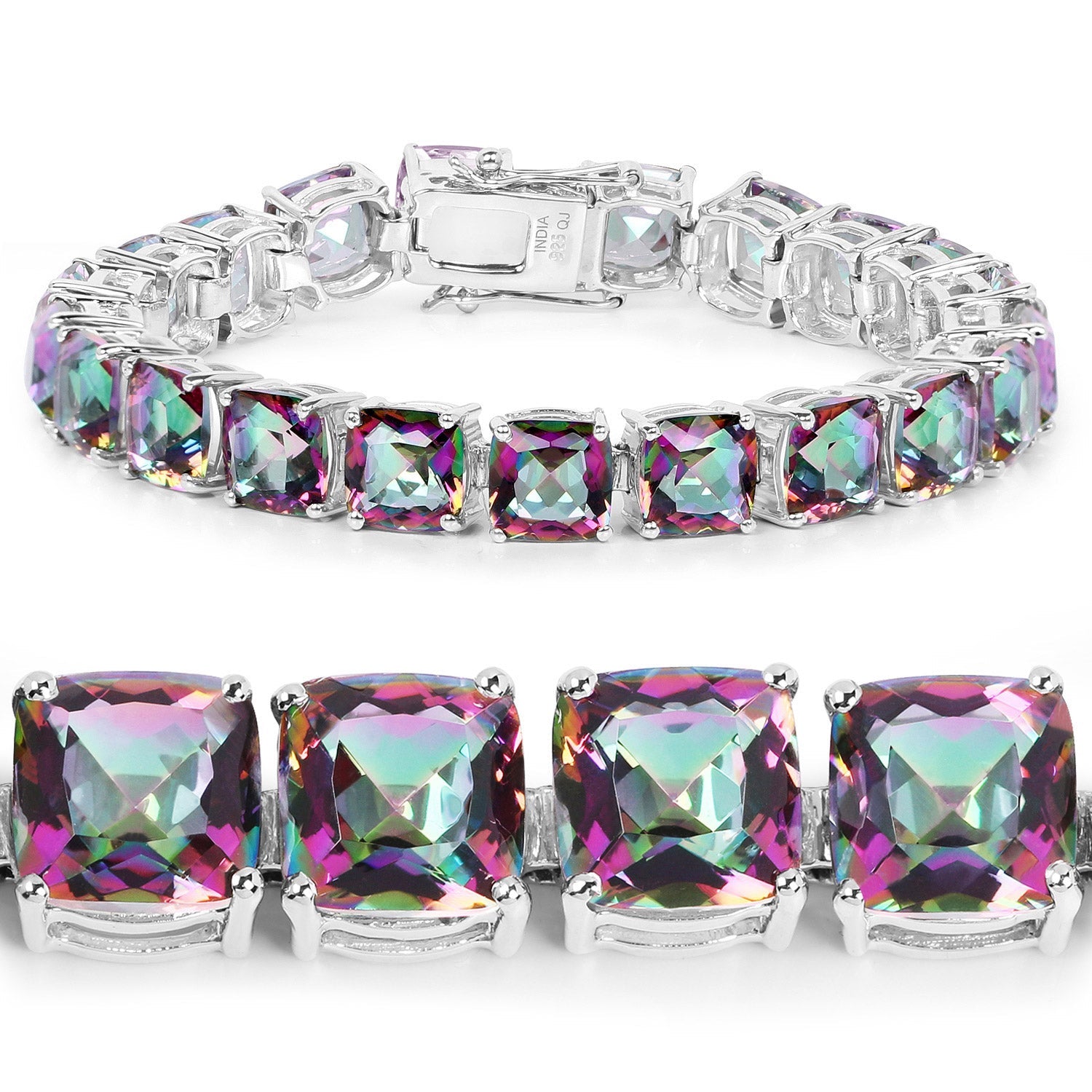 48.93 Carat Genuine Rainbow Quartz .925 Sterling Silver Bracelet by Bids.com
