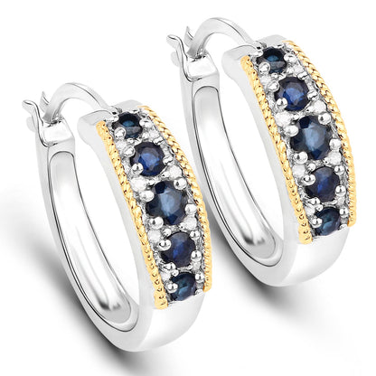0.70 Carat Genuine Blue Sapphire and White Diamond .925 Sterling Silver with 14K Yellow Gold Earrings by Bids.com