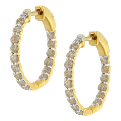10K Yellow Gold Plated Sterling Silver Diamond Hoop Earrings (2 cttw, K-L Color, I2-I3 Clarity) by Bids.com