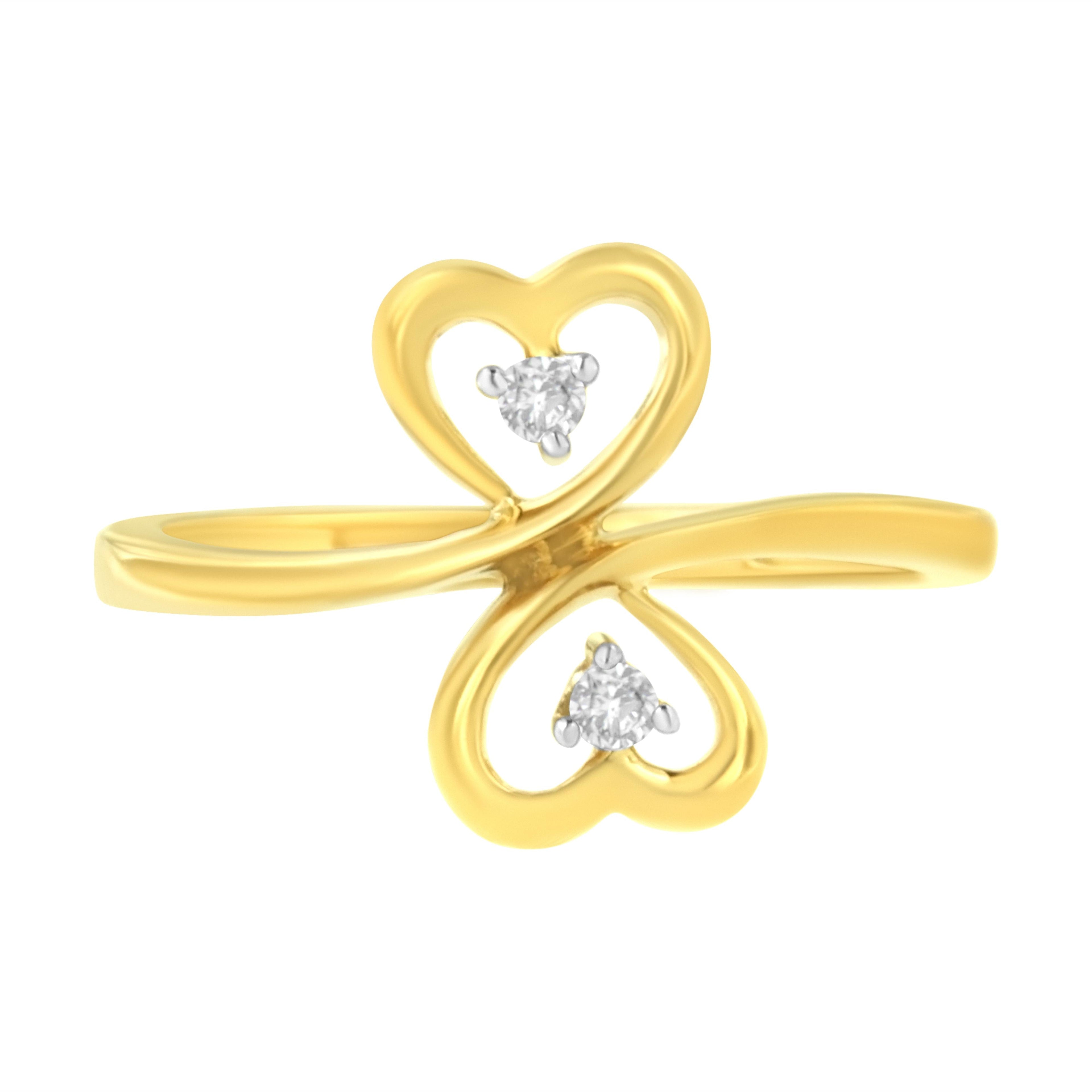 14KT Yellow Gold 1/20 ctw. Dual Heart Diamond Ring (K-L, I1-I2) - Size 7 by Bids.com