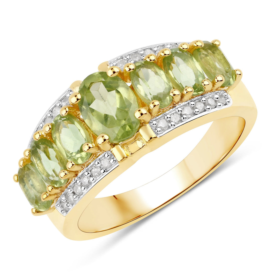 2.34 Carat Genuine Peridot and White Diamond .925 Sterling Silver Ring by Bids.com