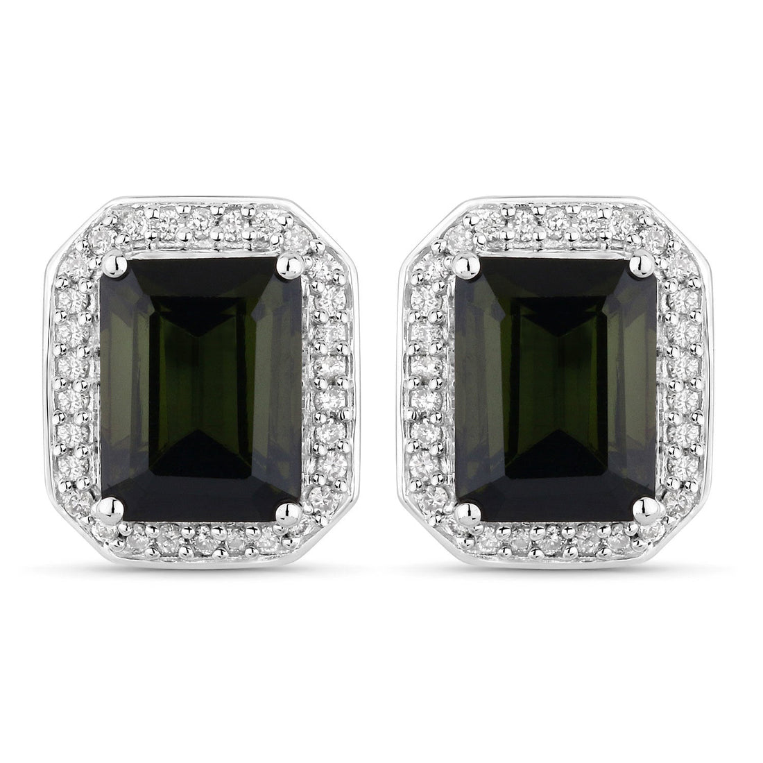 3.57 Carat Genuine Green Tourmaline and White Diamond 14K White Gold Earrings by Bids.com