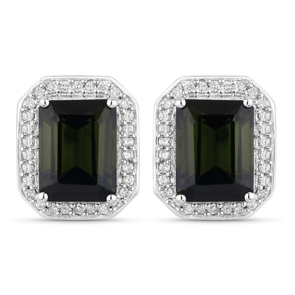 3.57 Carat Genuine Green Tourmaline and White Diamond 14K White Gold Earrings by Bids.com