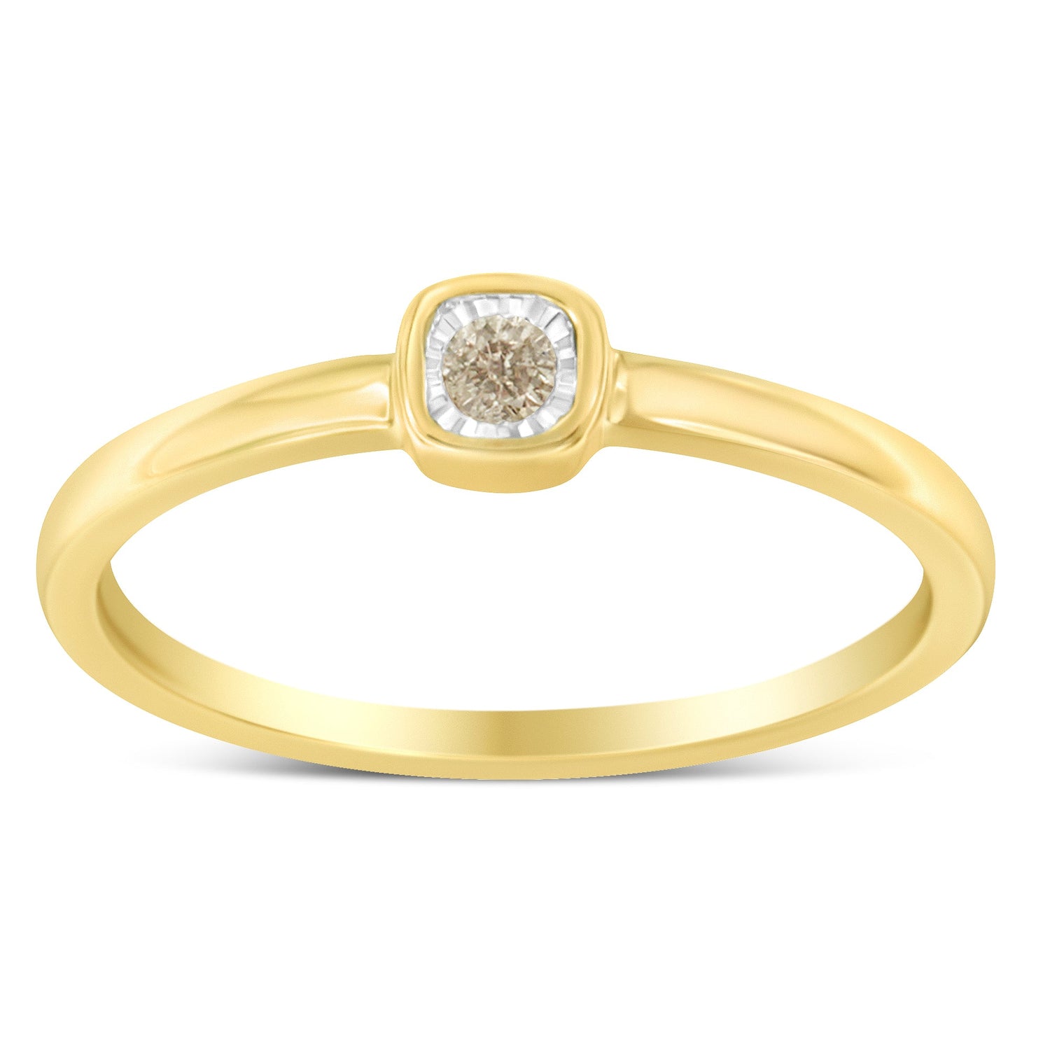 14K Yellow Gold Plated .925 Sterling Silver 1/20 Carat Diamond Square Cushion-Shaped Miracle Set Petite Fashion Promise Ring (J-K Color, I1-I2 Clarity) - Size 6 by Bids.com