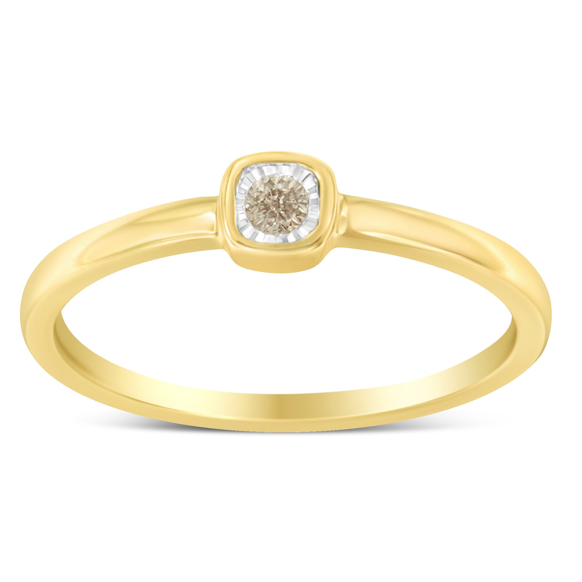 14K Yellow Gold Plated .925 Sterling Silver 1/20 Carat Diamond Square Cushion-Shaped Miracle Set Petite Fashion Promise Ring (J-K Color, I1-I2 Clarity) - Size 6 by Bids.com