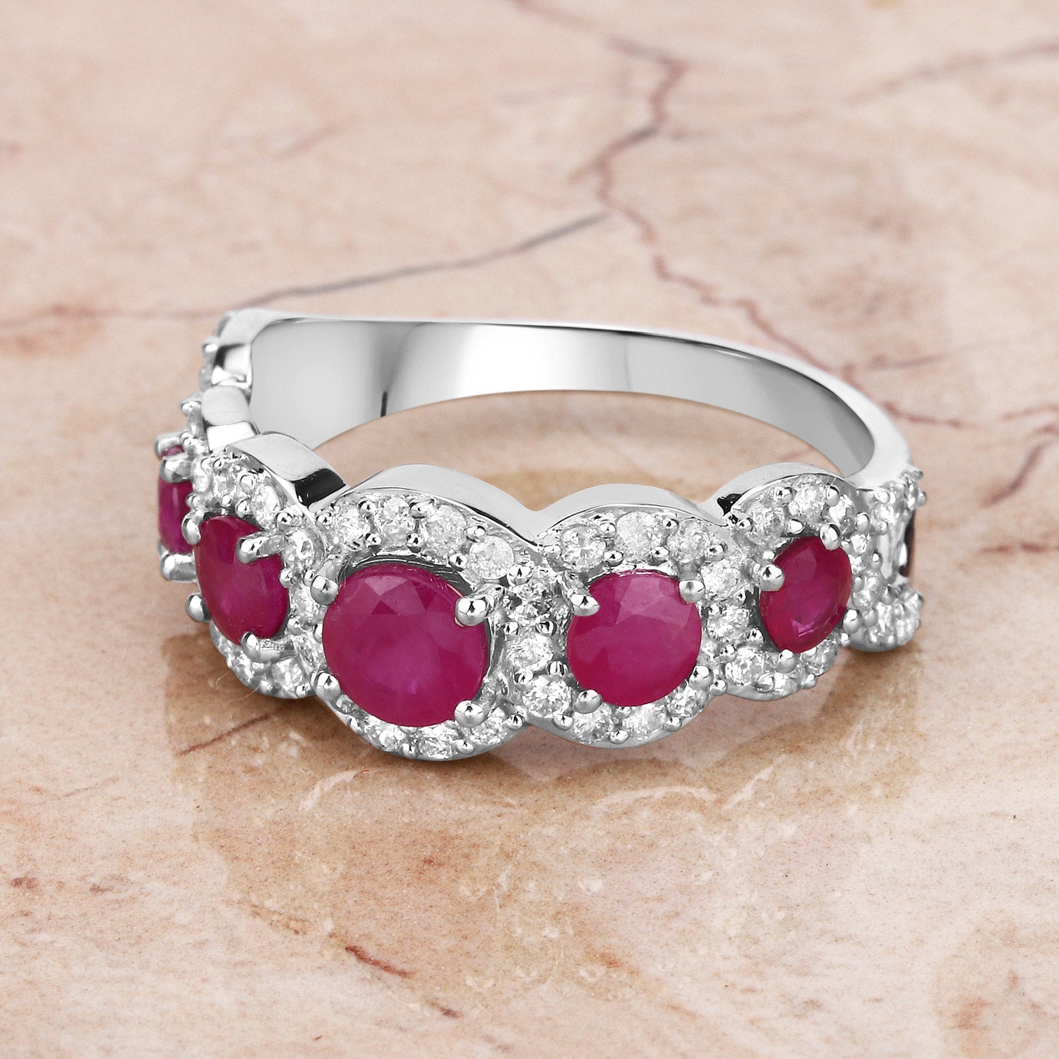 1.99 Carat Genuine Ruby and White Diamond 14K White Gold Ring by Bids.com