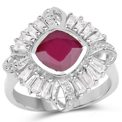 2.66 Carat Glass Filled Ruby and White Topaz .925 Sterling Silver Ring by Bids.com