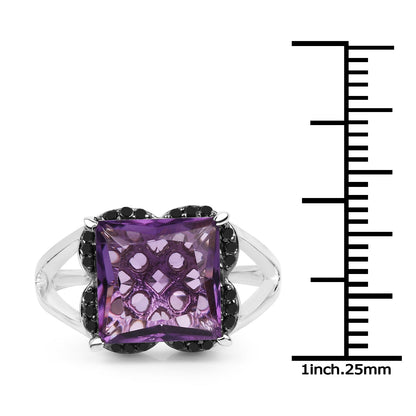4.58 Carat Genuine Amethyst &amp; Black Diamond .925 Sterling Silver Ring by Bids.com