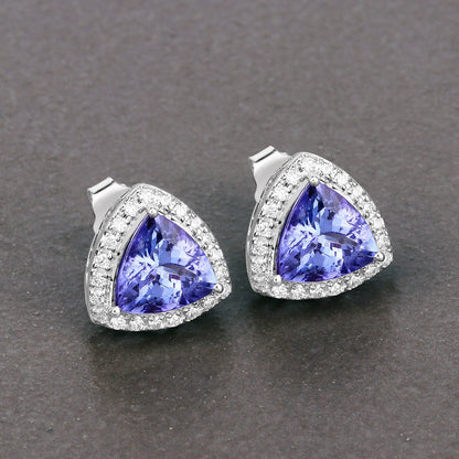 3.82 Carat Genuine Tanzanite and White Diamond 14K White Gold Earrings by Bids.com