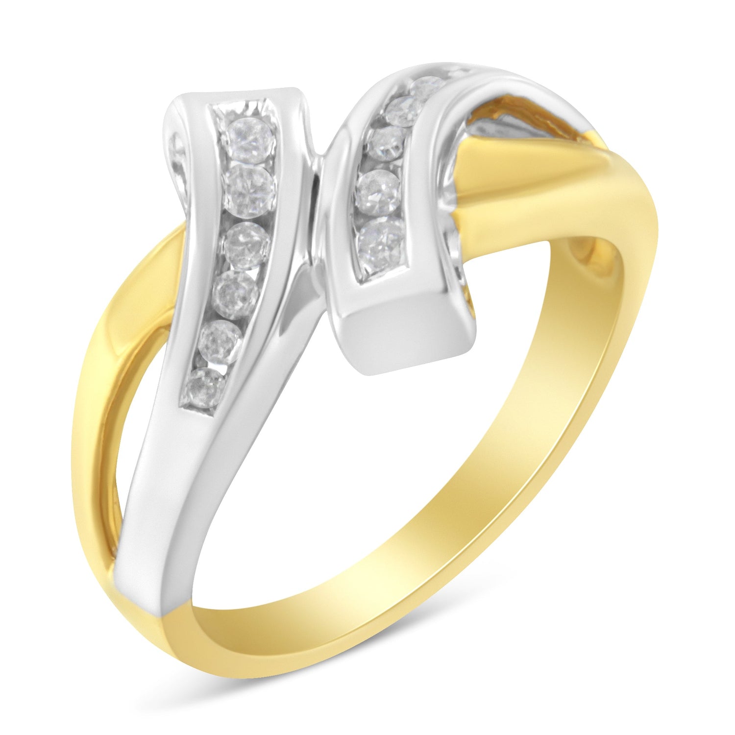 10K Two Toned Channel-Set Diamond Bypass Ring (1/4 cttw, I-J Color, I2 Clarity) by Bids.com