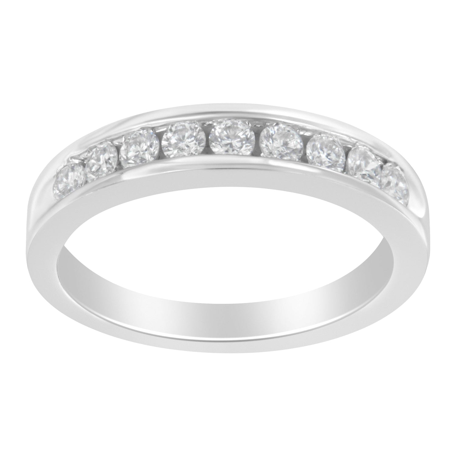 18K White Gold Round Diamond 1/2 Cttw Channel Band Ring by Bids.com