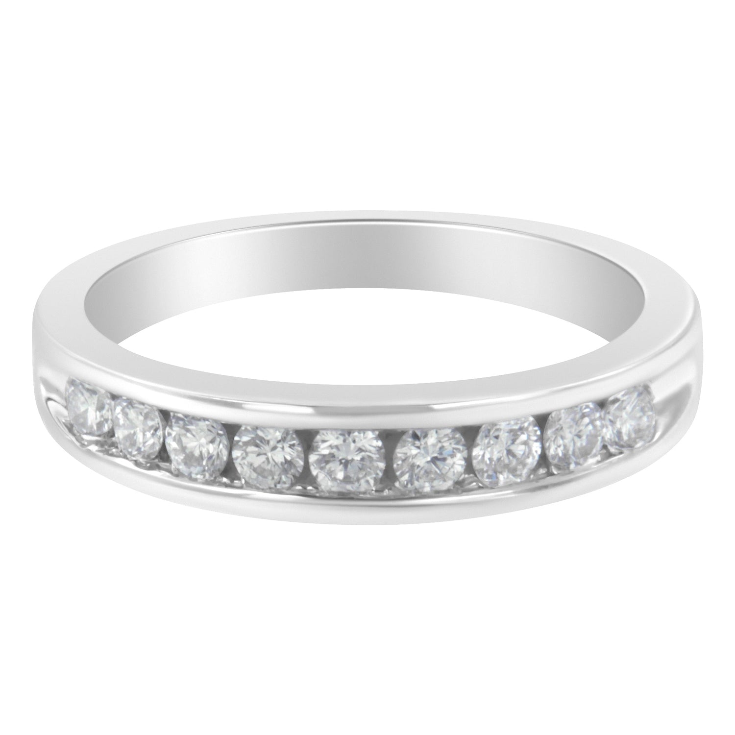 18K White Gold Round Diamond 1/2 Cttw Channel Band Ring by Bids.com
